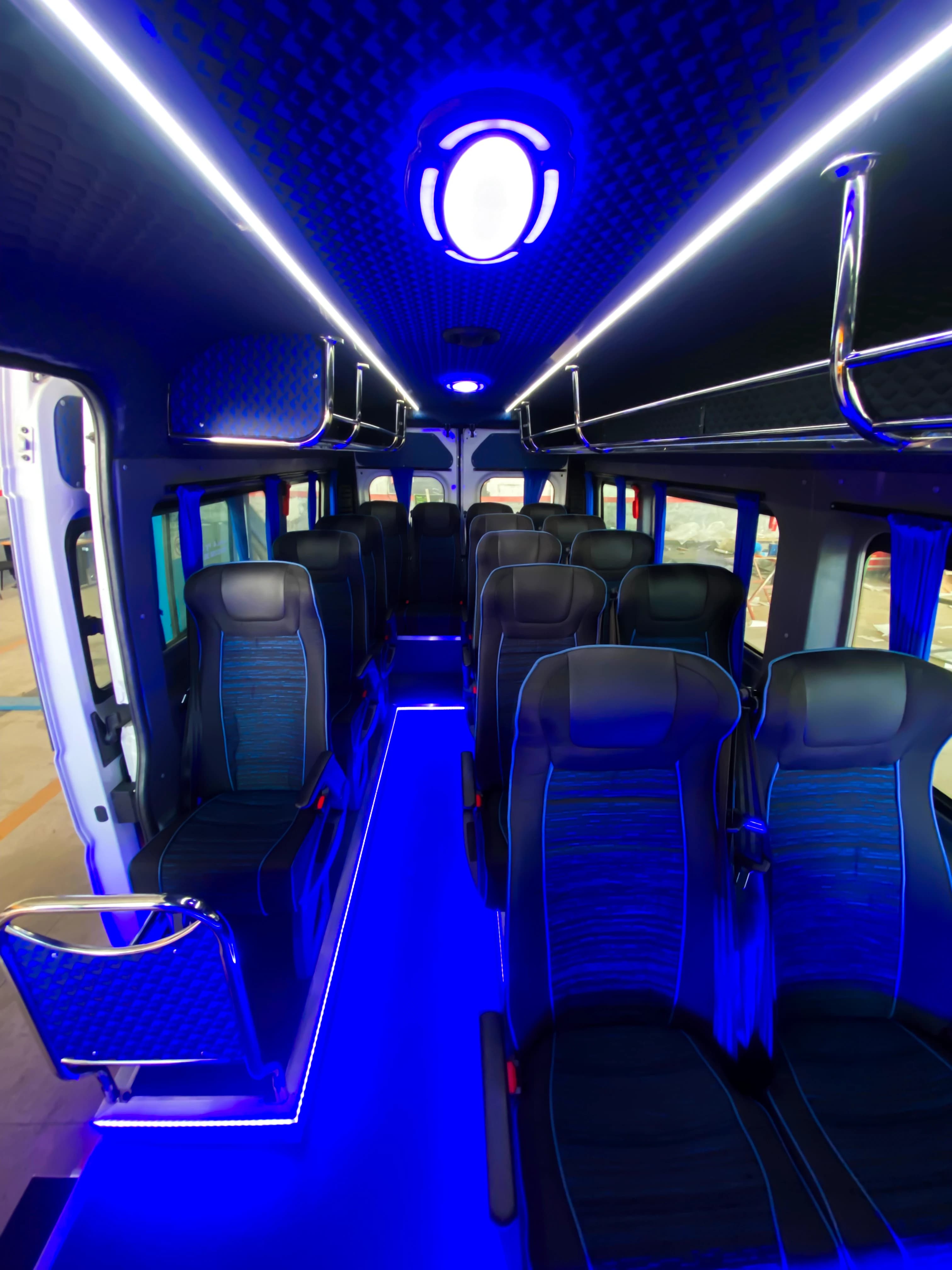 Interior view of the OCP personnel transport vehicle.
