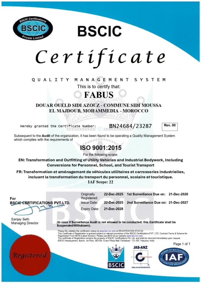 Certificat ISO 9001 FABUS