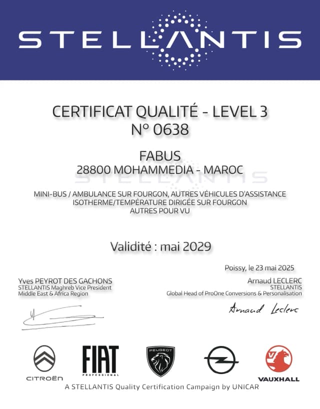 Certificat Stellantis FABUS